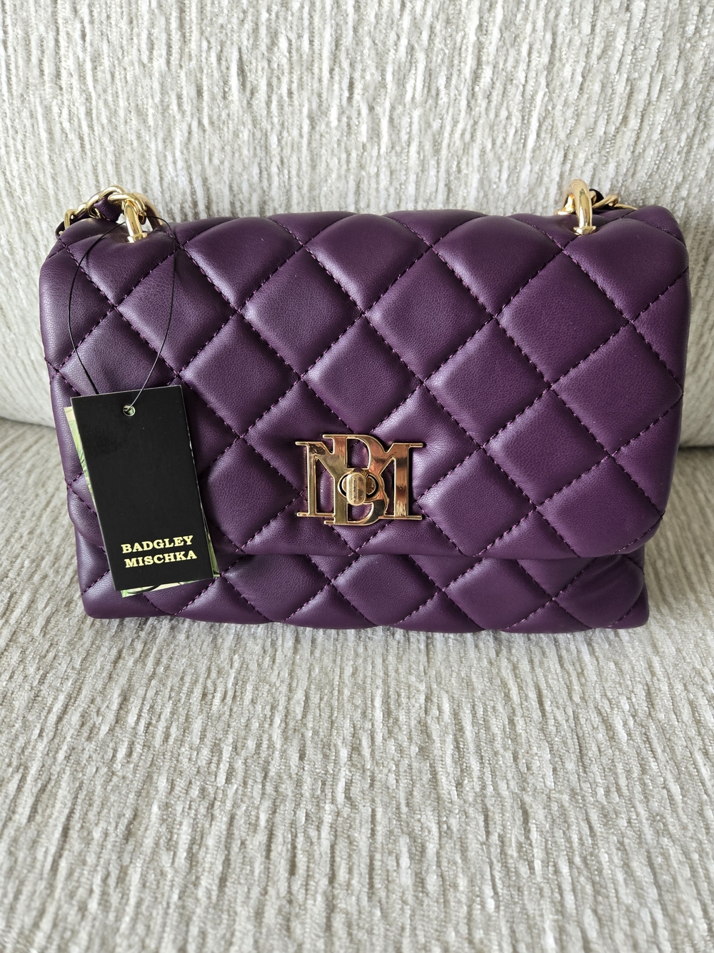 Badgley Mischka Quilted Plum Crossbody with Gold Hardware